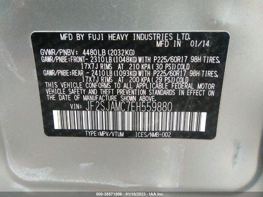 2014 SUBARU FORESTER 2.5I TOURING - JF2SJAMC7EH559880