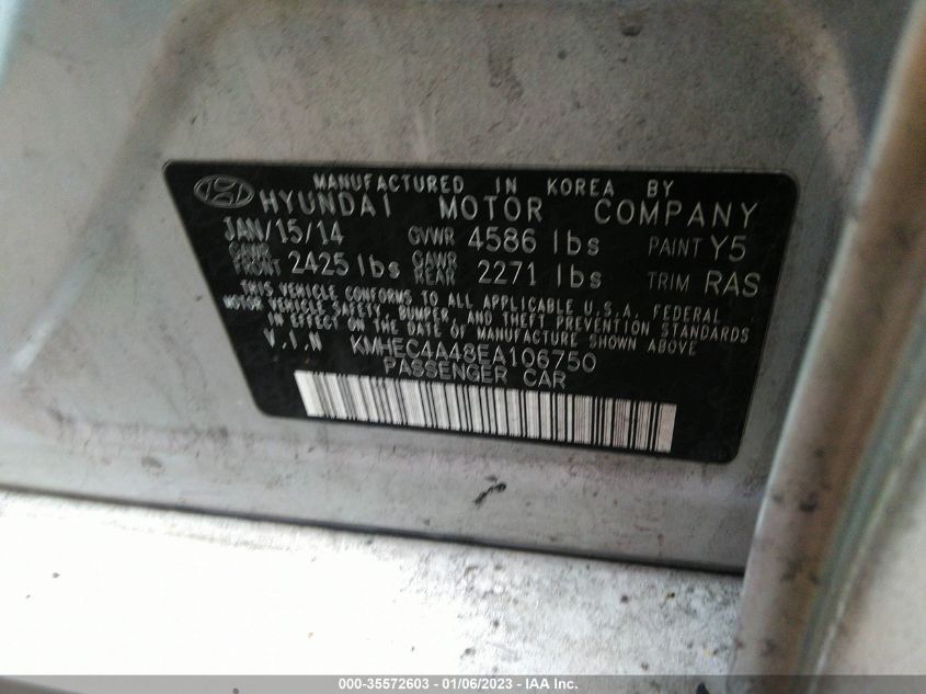 2014 HYUNDAI SONATA HYBRID LIMITED - KMHEC4A48EA106750