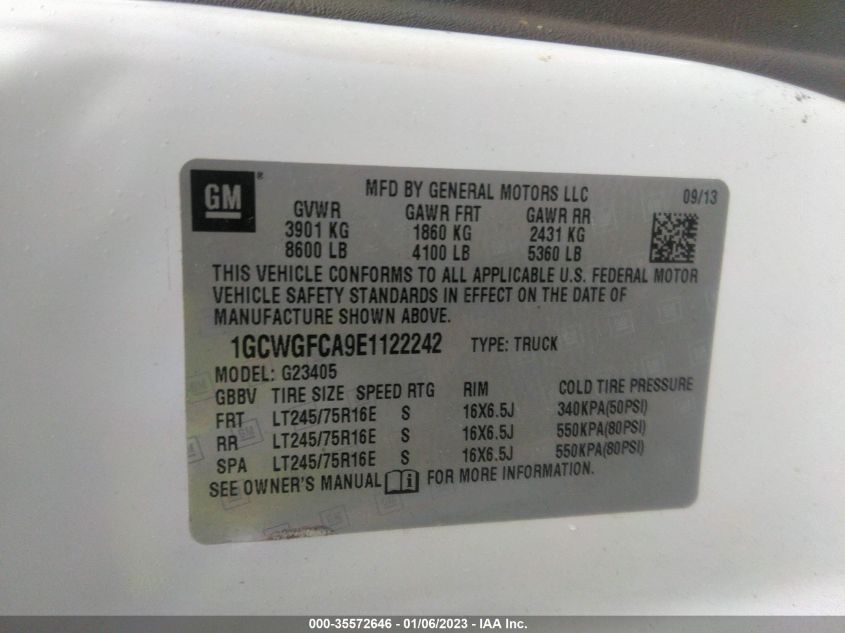 2014 CHEVROLET EXPRESS CARGO VAN 1GCWGFCA9E1122242