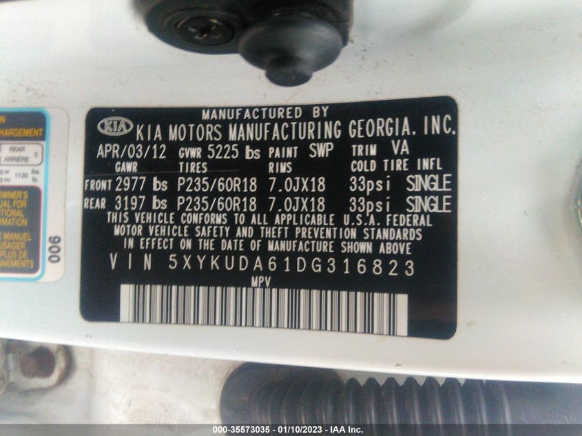 2013 KIA SORENTO EX - 5XYKUDA61DG316823