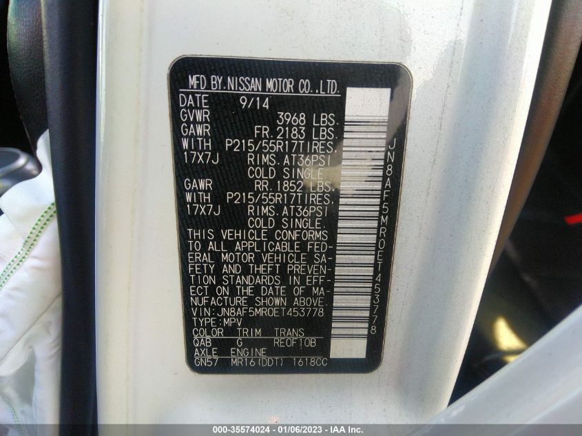 2014 NISSAN JUKE SL - JN8AF5MR0ET453778