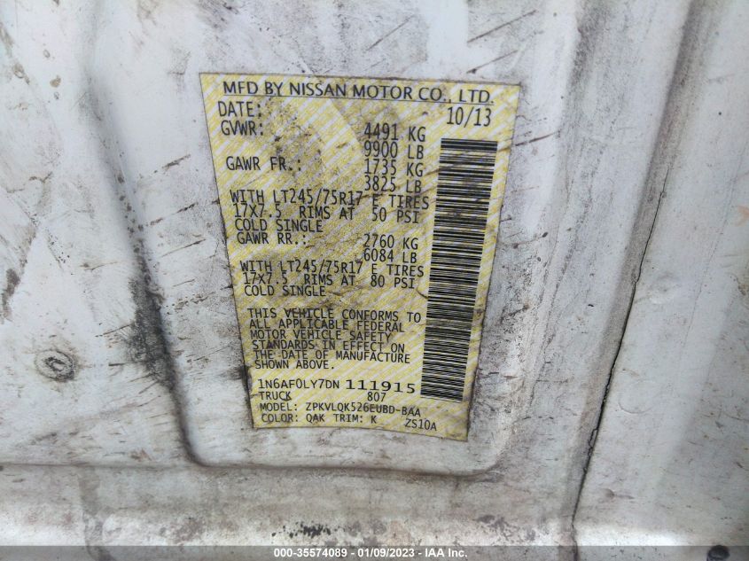 2013 NISSAN NV S 1N6AF0LY7DN111915