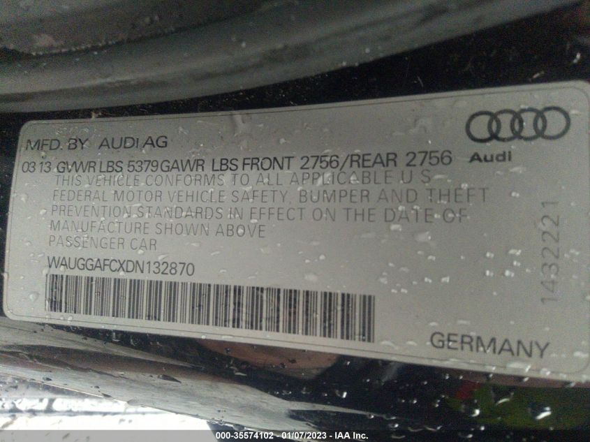 2013 AUDI A6 3.0T PREMIUM PLUS WAUGGAFCXDN132870