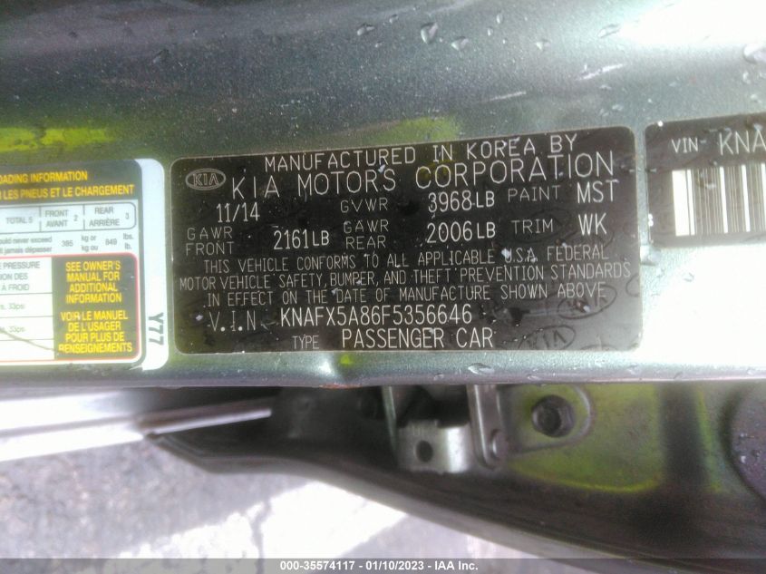 2015 KIA FORTE 5-DOOR EX KNAFX5A86F5356646