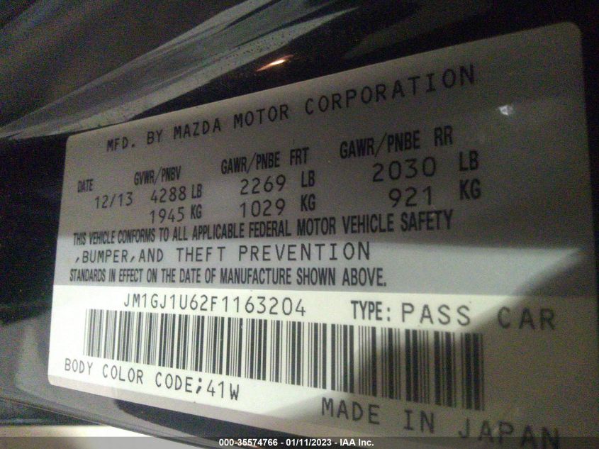 2015 MAZDA MAZDA6 I SPORT JM1GJ1U62F1163204
