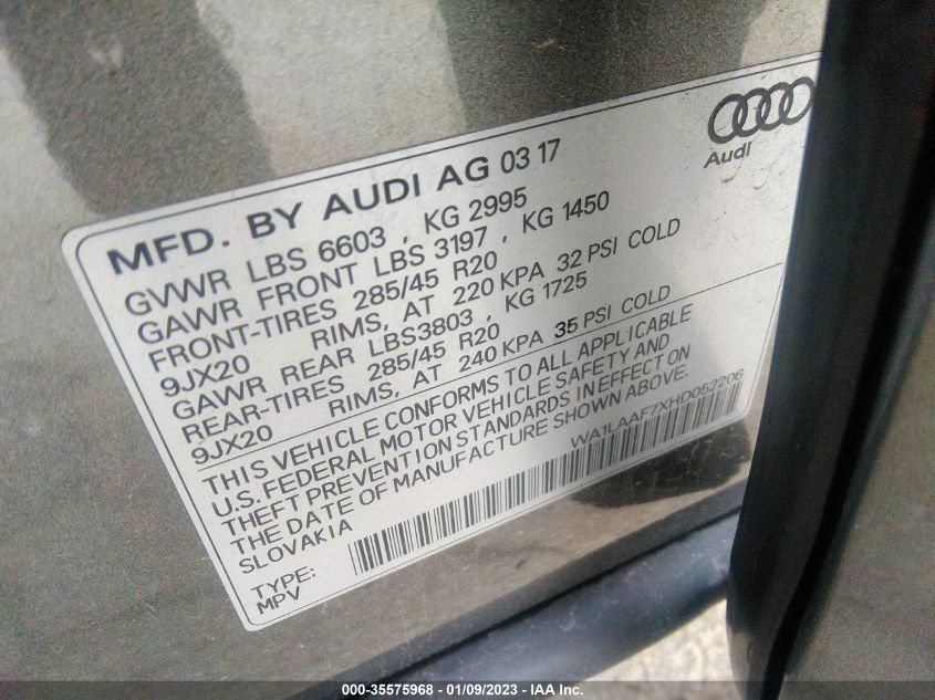 2017 AUDI Q7 PREMIUM PLUS - WA1LAAF7XHD052206