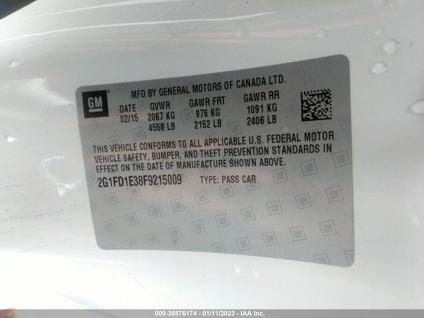 2015 CHEVROLET CAMARO LT - 2G1FD1E38F9215009