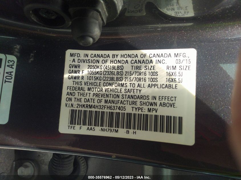 2015 HONDA CR-V LX 2HKRM4H32FH637405