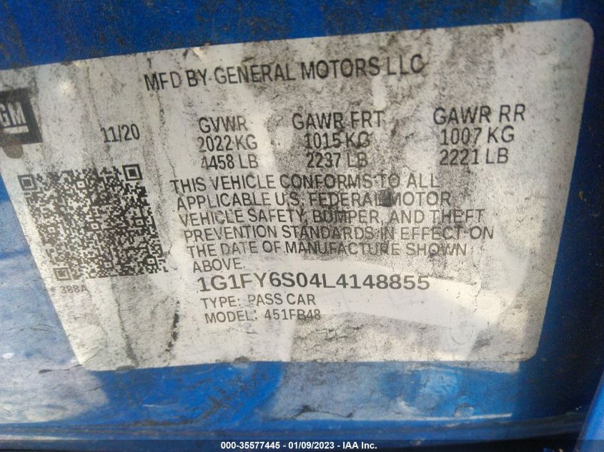 2020 CHEVROLET BOLT EV LT 1G1FY6S04L4148855