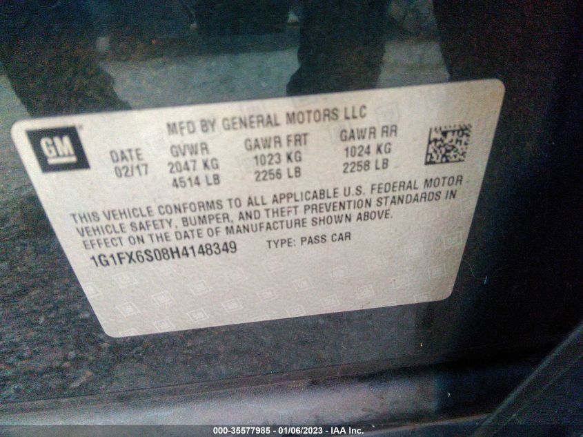 2017 CHEVROLET BOLT EV PREMIER 1G1FX6S08H4148349