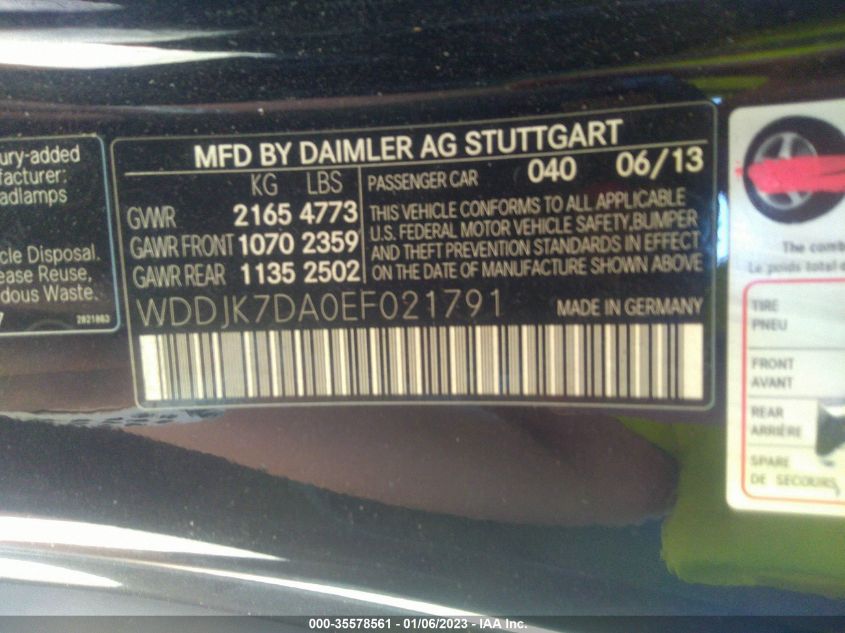 2014 MERCEDES-BENZ SL 550 - WDDJK7DA0EF021791