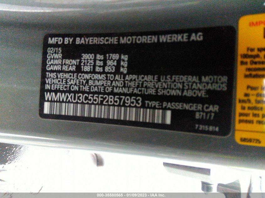 2015 MINI COOPER HARDTOP 4 DOOR S WMWXU3C55F2B57953