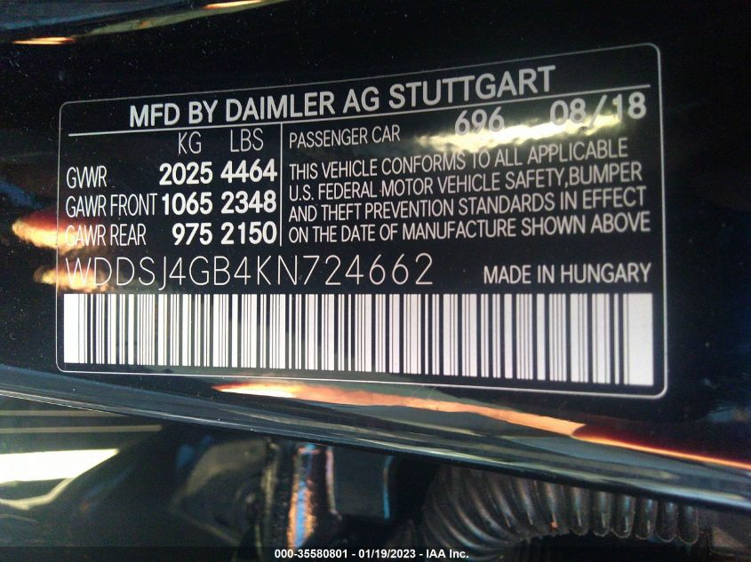 2019 MERCEDES-BENZ CLA 250 - WDDSJ4GB4KN724662