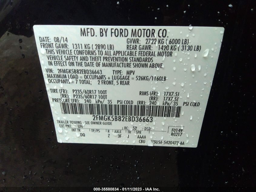 2014 FORD FLEX SE 2FMGK5B82EBD36663