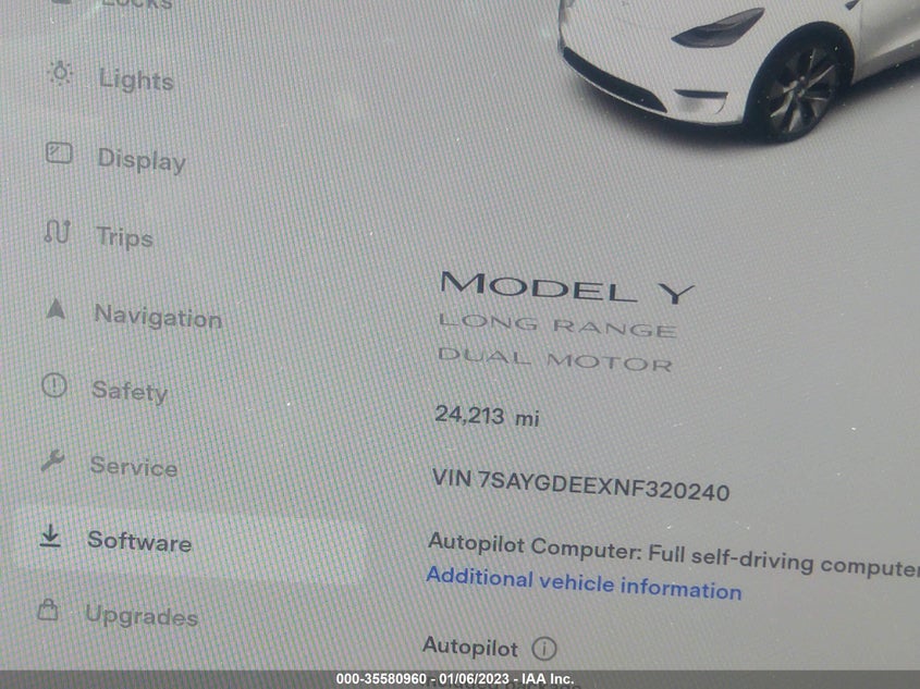 VIN 7SAYGDEEXNF320240 2022 TESLA MODEL Y LONG RANGE