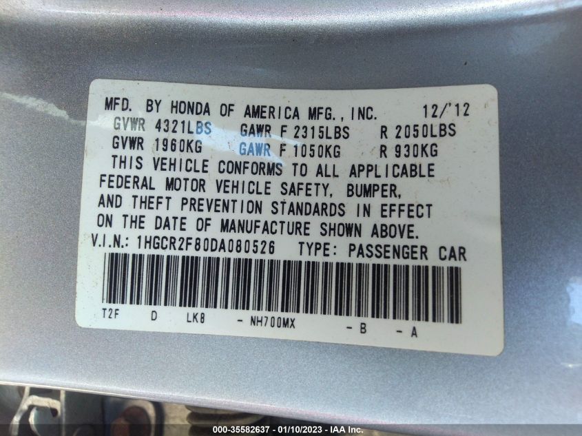2013 HONDA ACCORD SDN EX-L 1HGCR2F80DA080526