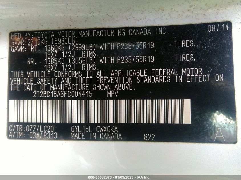 2015 LEXUS RX 450H 2T2BC1BA6FC004415