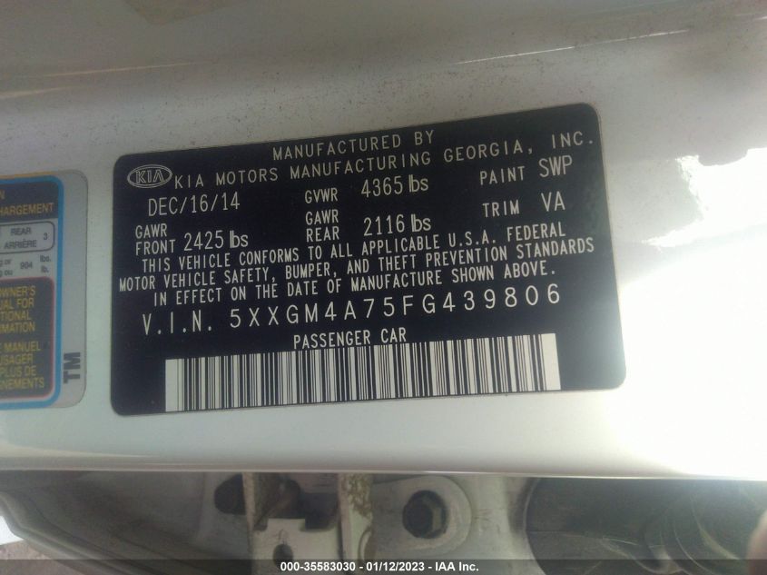 2015 KIA OPTIMA LX - 5XXGM4A75FG439806