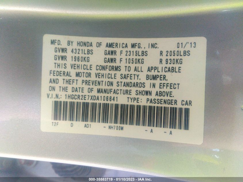 2013 HONDA ACCORD SDN EX 1HGCR2E7XDA106641
