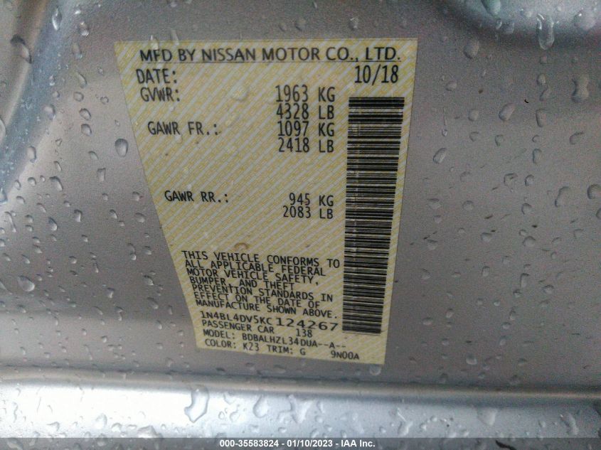 2019 NISSAN ALTIMA 2.5 SV - 1N4BL4DV5KC124267