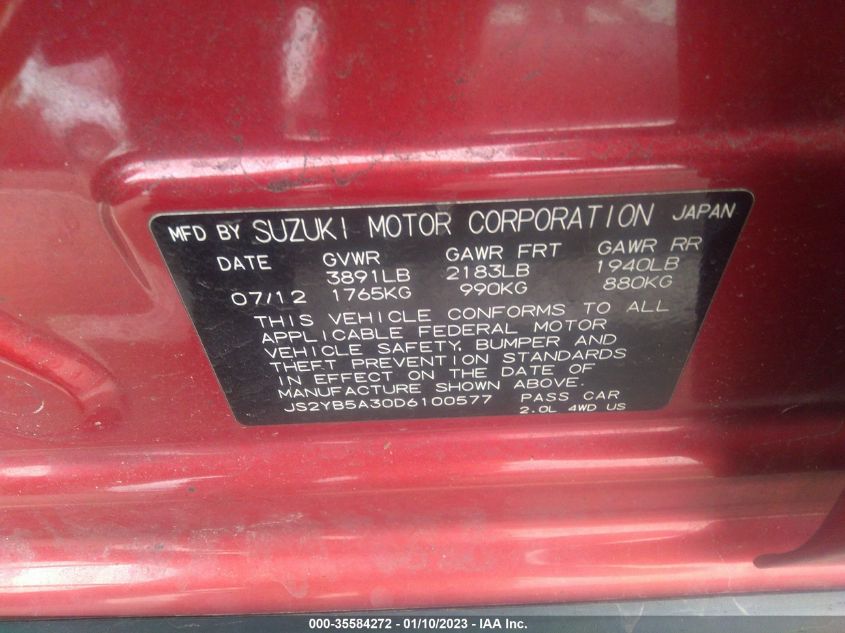 2013 SUZUKI SX4 CROSSOVER JS2YB5A30D6100577