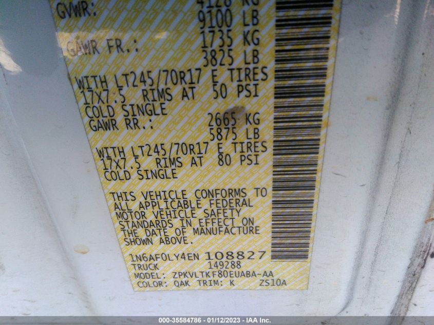 2014 NISSAN NV SV 1N6AF0LY4EN108827