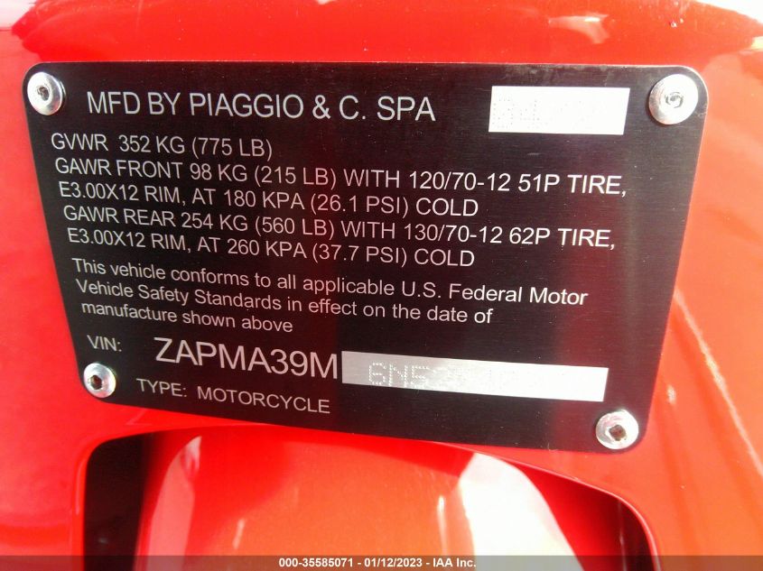 2022 VESPA GTS 300 SUPER ZAPMA39M6N5204025
