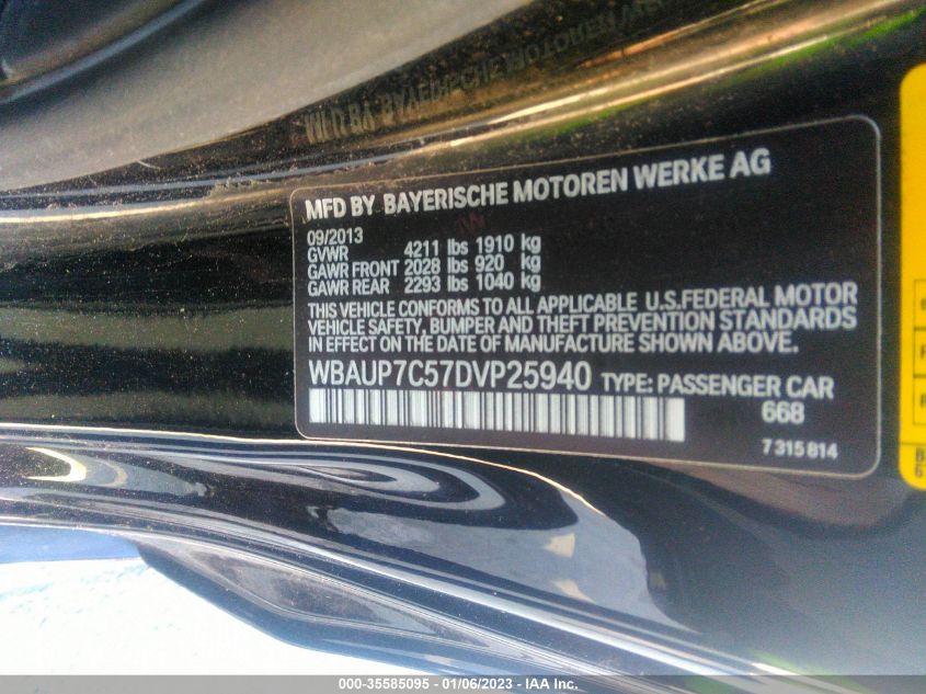 2013 BMW 1 SERIES 128I WBAUP7C57DVP25940