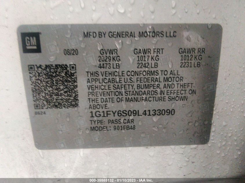 2020 CHEVROLET BOLT EV LT 1G1FY6S09L4133090