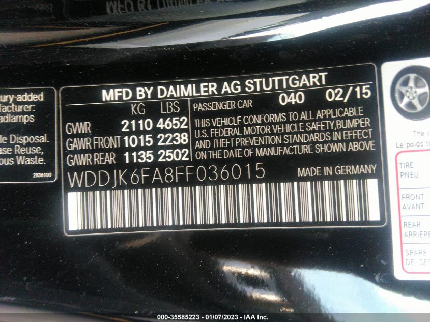 2015 MERCEDES-BENZ SL-CLASS SL 400 WDDJK6FA8FF036015