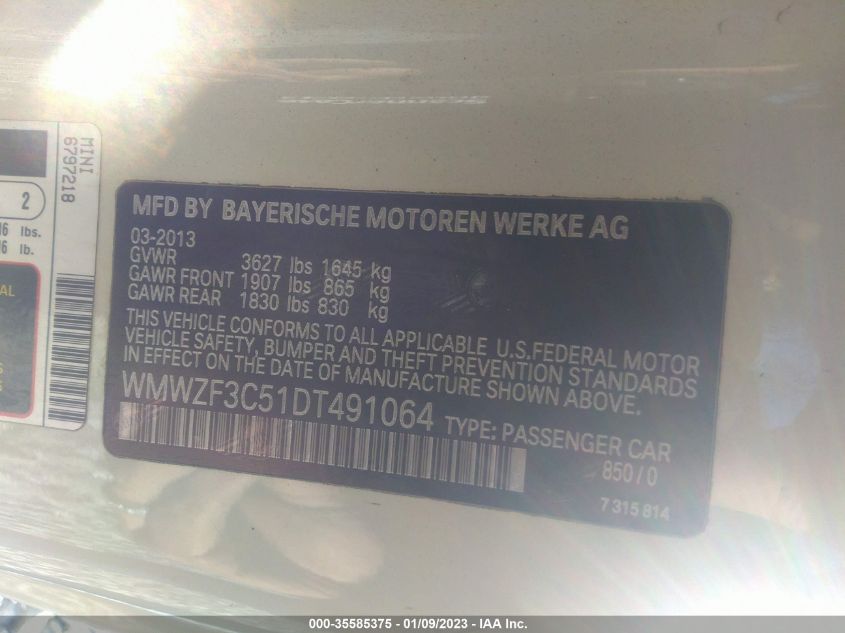 2013 MINI COOPER CLUBMAN WMWZF3C51DT491064