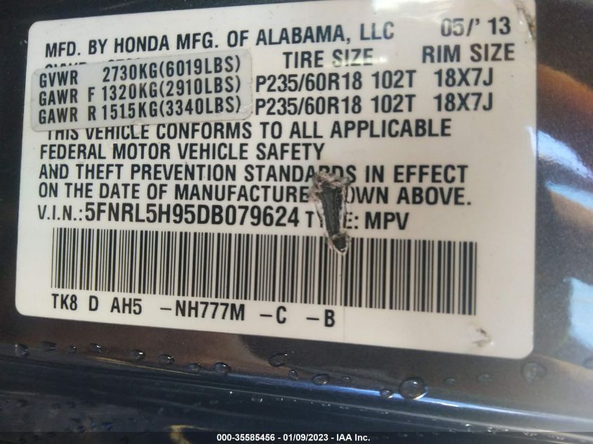 VIN 5FNRL5H95DB079624 2013 HONDA ODYSSEY no.9