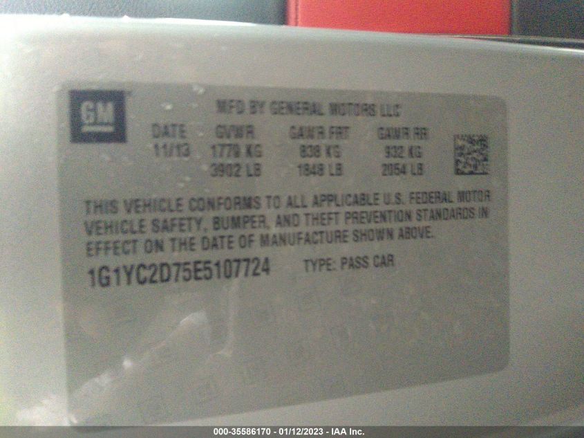 2014 CHEVROLET CORVETTE STINGRAY 2LT - 1G1YC2D75E5107724