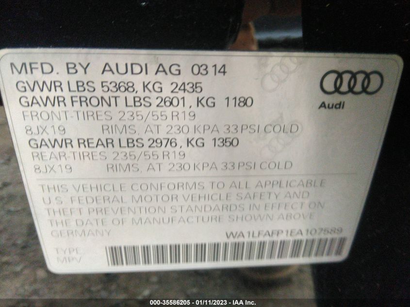 2014 AUDI Q5 PREMIUM PLUS WA1LFAFP1EA107589