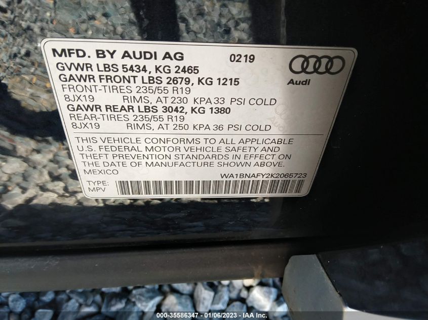 WA1BNAFY2K2065723 2019 AUDI Q5, photo no. 9