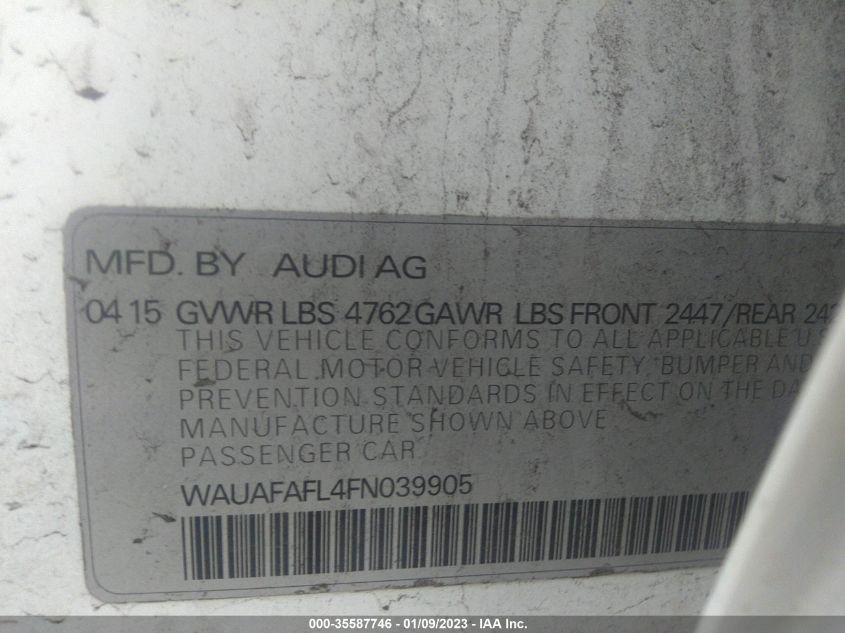 2015 AUDI A4 PREMIUM WAUAFAFL4FN039905