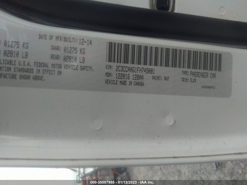 2015 CHRYSLER 300 LIMITED 2C3CCAAG1FH749081