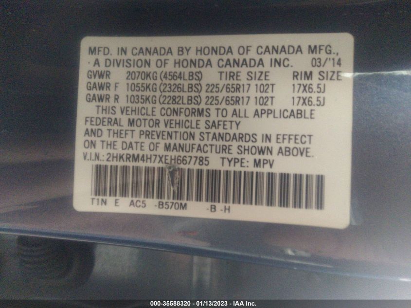 2014 HONDA CR-V EX-L - 2HKRM4H7XEH667785