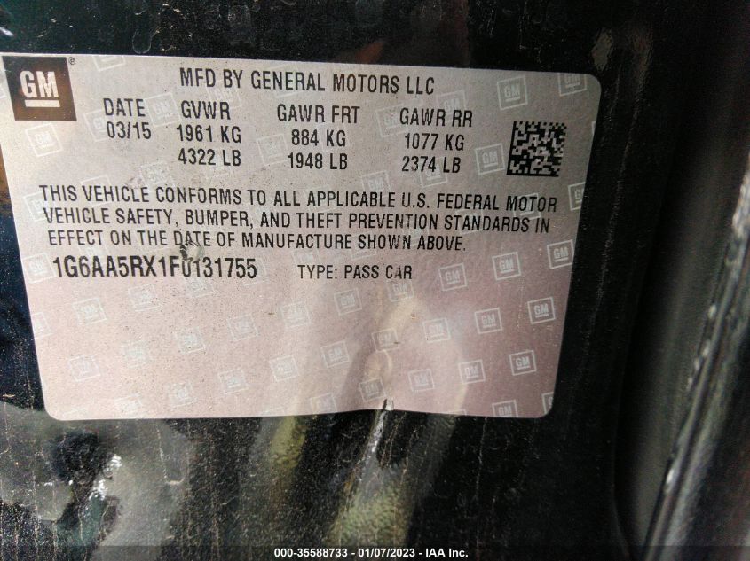 2015 CADILLAC ATS SEDAN STANDARD RWD 1G6AA5RX1F0131755