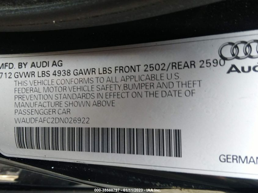 2013 AUDI A6 2.0T PREMIUM PLUS WAUDFAFC2DN026922