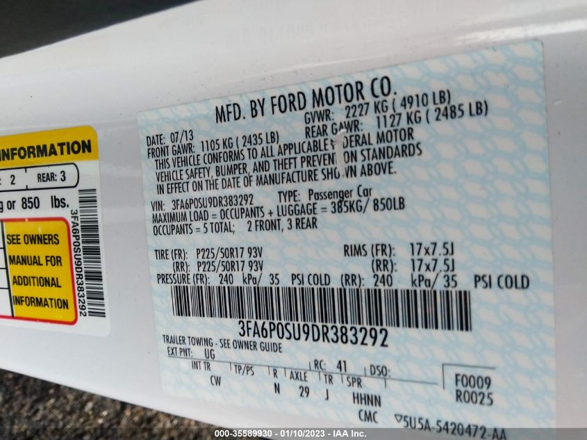 2013 FORD FUSION ENERGI TITANIUM 3FA6P0SU9DR383292