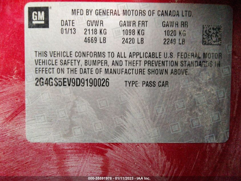 2013 BUICK REGAL TURBO PREMIUM 1 2G4GS5EV9D9190026