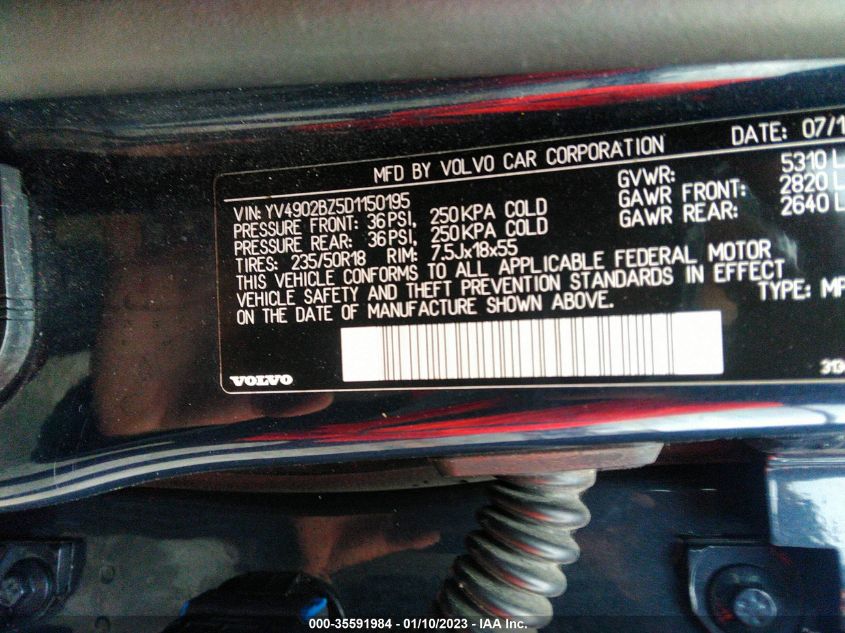 2013 VOLVO XC70 T6 YV4902BZ5D1150195
