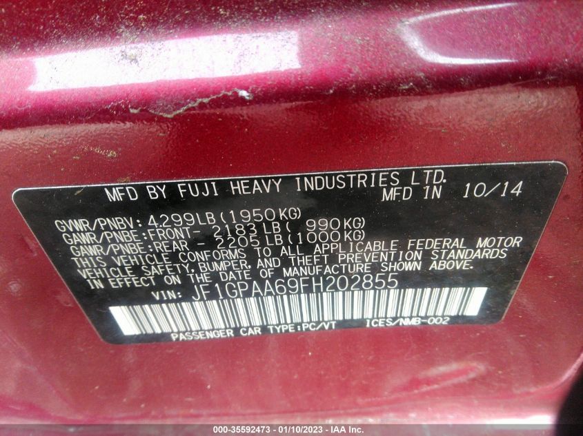 2015 SUBARU IMPREZA WAGON 2.0I JF1GPAA69FH202855