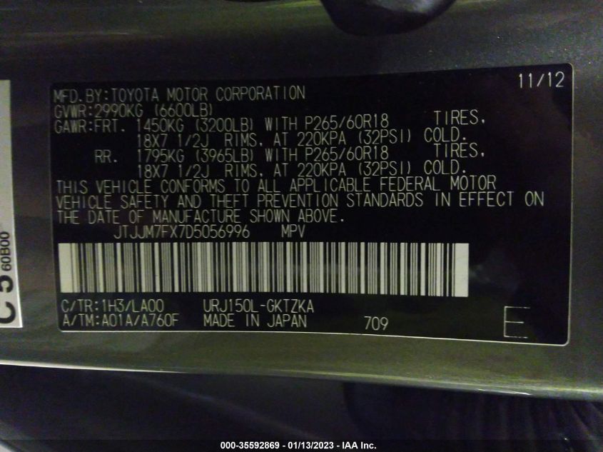 2013 LEXUS GX 460 PREMIUM JTJJM7FX7D5056996
