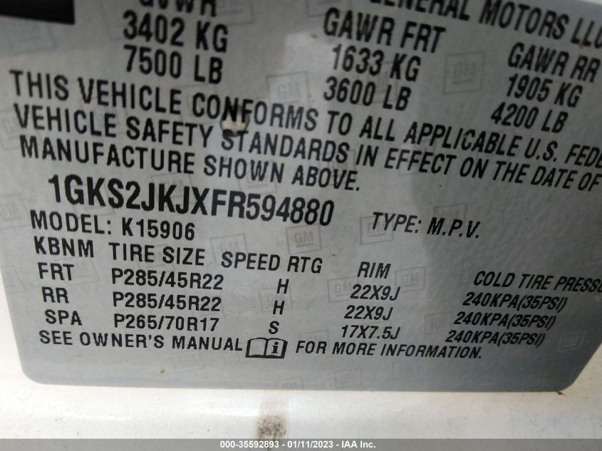 2015 GMC YUKON XL DENALI 1GKS2JKJXFR594880