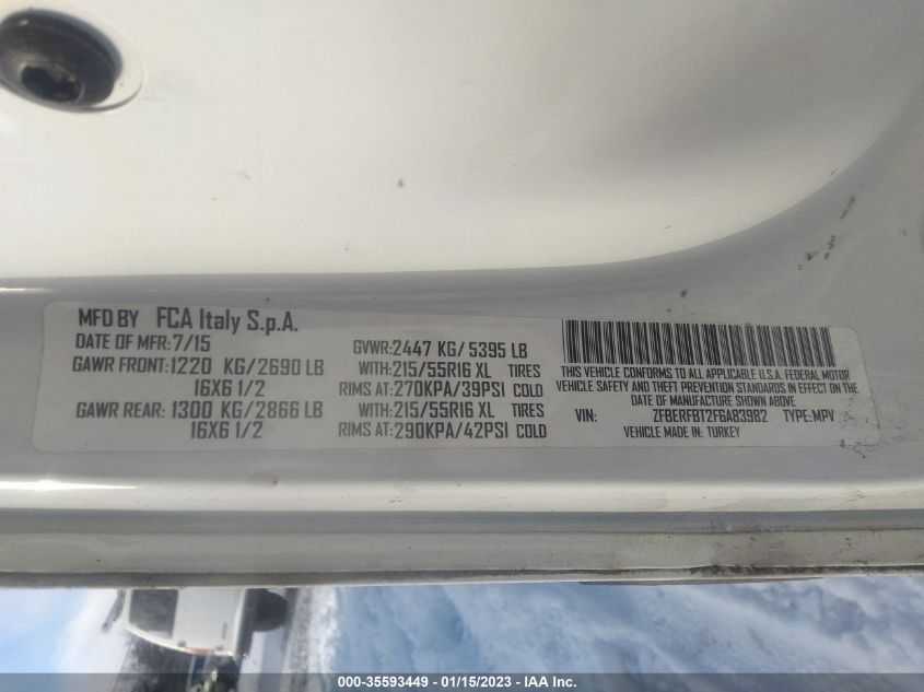 2015 RAM PROMASTER CITY CARGO VAN TRADESMAN SLT ZFBERFBT2F6A83982