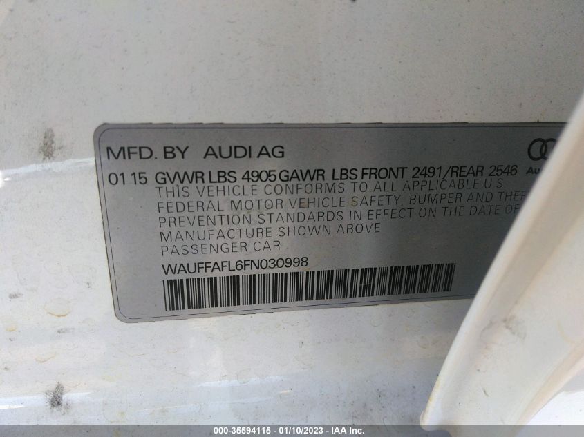 2015 AUDI A4 PREMIUM PLUS WAUFFAFL6FN030998