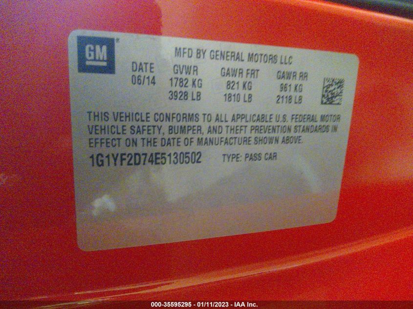 2014 CHEVROLET CORVETTE STINGRAY 3LT 1G1YF2D74E5130502