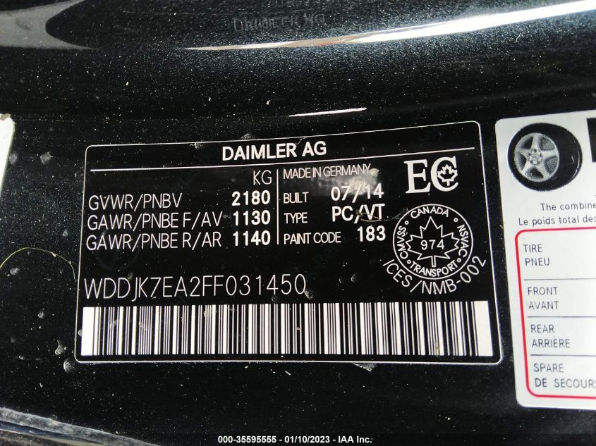 2015 MERCEDES-BENZ SL-CLASS SL 63 AMG WDDJK7EA2FF031450